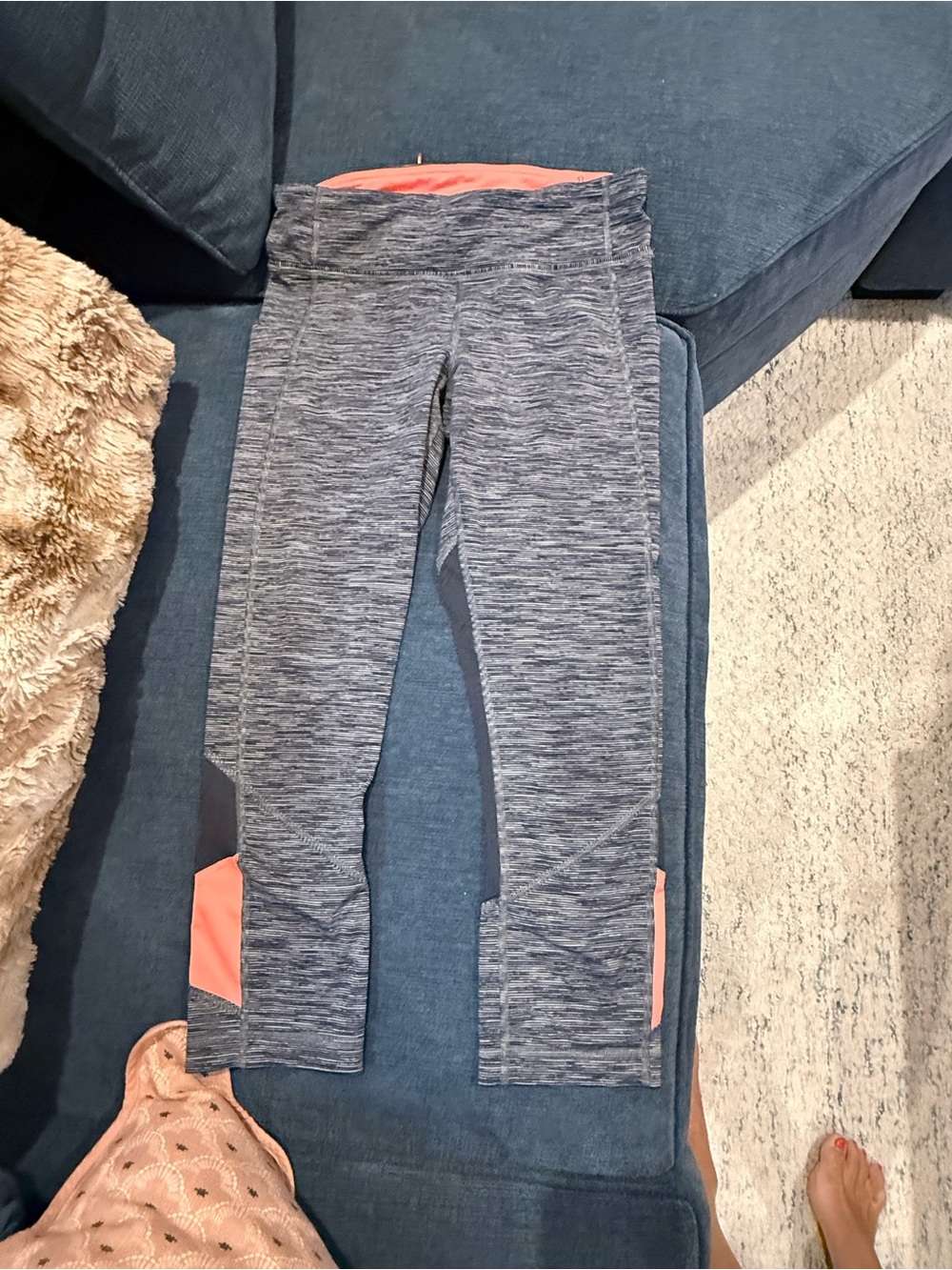 lululemon athletica Heather Gray Leggings with Coral Insets